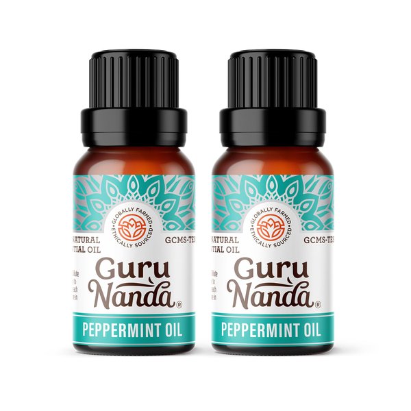 GuruNanda Peppermint Essential Oil (Pack of 2 x 0.5 Fl Oz) - 100% Pure, Natural & Undiluted Aromatherapy Oil for Diffusers - Perfect for Spa or Massage - Packaged in USA