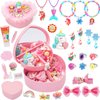 Kids Jewelry for Girls 4-6, Princess Girl Toys Little Girl Costume Jewelry Set, DIY Jewelry Box Includes Toddler Rings, Necklaces, Bracelets, Earrings, Hair Clips, Arts and Crafts Kits Birthday Gifts