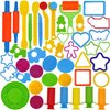 JOYIN 44 Pieces Play Dough Accessories Set for Kids, Playdough Tools with Various Plastic Molds, Rolling Pins, Cutters