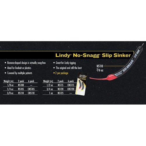 Lindy No-Snagg Slip Sinker Banana-Shaped Fishing Sinker - Enables Anglers to Fish Unfishable Areas, Standard (6 Pack), 3/4 oz