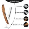 Straight Razor Wooden Handle Shaving Ready for Men Barber,Straight Edge Razor Kit Professional Shaving Razor with Leather Strop Brush Shaving Cream,Barber Approved
