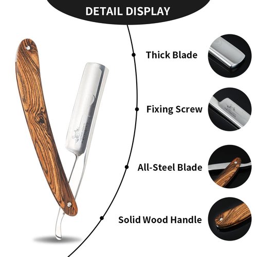 Straight Razor Wooden Handle Shaving Ready for Men Barber,Straight Edge Razor Kit Professional Shaving Razor with Leather Strop Brush Shaving Cream,Barber Approved