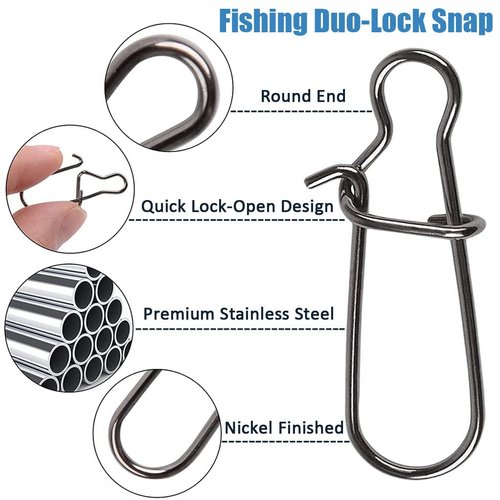 JSHANMEI Fishing Duo-Lock Snap Stainless Steel Nice Snap Fishing Connector Quick Change Safe Lock Freshwater Saltwater Fishing Tackle Accessories #2