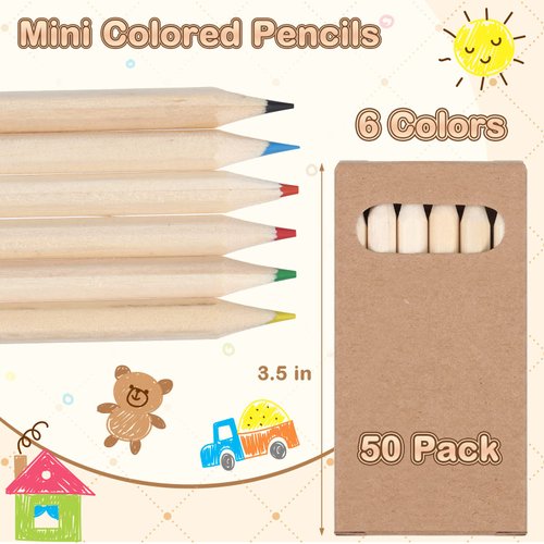 Ctosree 50 Packs 3.5 Inch Mini Colored Pencils Bulk Coloring Supplies Coloring Pencils in Kraft Boxes for Classroom School Drawing Birthday Wedding Party Favors, 6 Pencils Per Pack