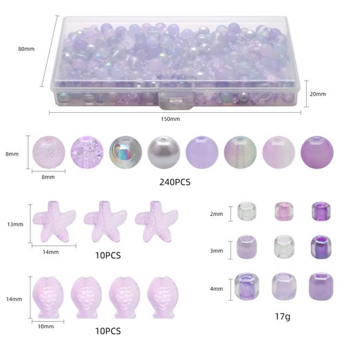 760pcs Lavender Glass Beads for Jewelry Making Kit, 8MM Crystal Round Assorted Beads with Ocean Beads and Seed Beads for Bracelets Making, DIY Bead Assortments