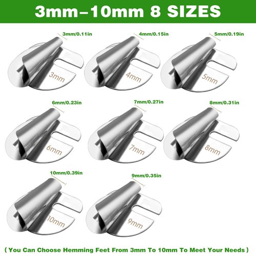 8Pcs Sewing Rolled Hemmer Foot Universal, 3-10mm Rolled Hem Presser Foot Sewing Machine Presser Feet, 8 Sizes Rolled Hem Pressure Foot Rolled Hem Attachment for Sewing Machine Home Industrial Supply