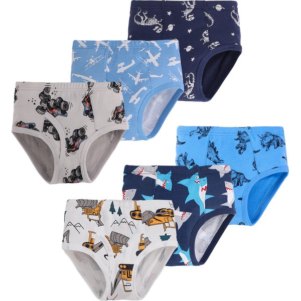 Naivete Cotton Underwear Little Boys Dinosaur Briefs Toddler Shark Undies Children Truck Panties(Pack of 6) 4T