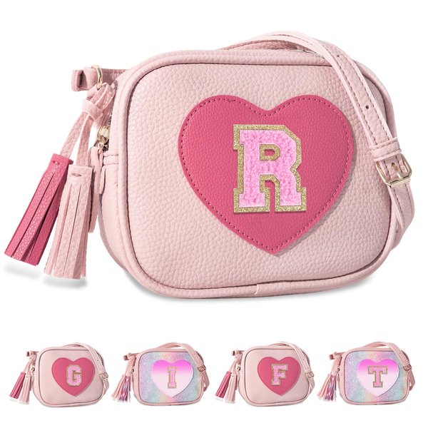 Birthday Gifts for 2 3 4 5 6 7 8 9 10 Year Old Girl,Cute Little Girl Purse Toddler Purse for Kids Wallet,Small Initial Shoulder Crossbody Bag,Personalized Christmas Gift for Daughter Baby(Pink,R)