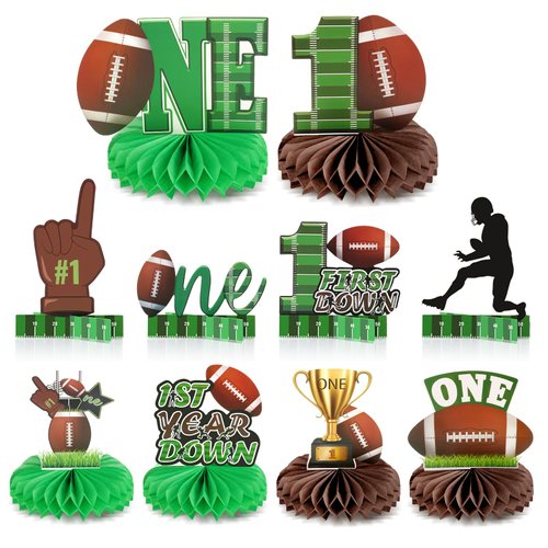 10 Pack Football Party Table Decorations First Year Down Honeycomb Centerpieces Table Topper Sign Decors for Baby Shower 1st Birthday Football Gameday Super Bowl Tailgate Sports Party Supplies