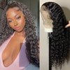 Laritaiya Deep Wave Lace Front Wigs Human Hair for Black Women 13x4 Curly Lace Frontal Wigs Wet and Wavy HD Transparent Lace Front Wigs Human Hair Pre Plucked with Baby Hair 180% Density 20inch