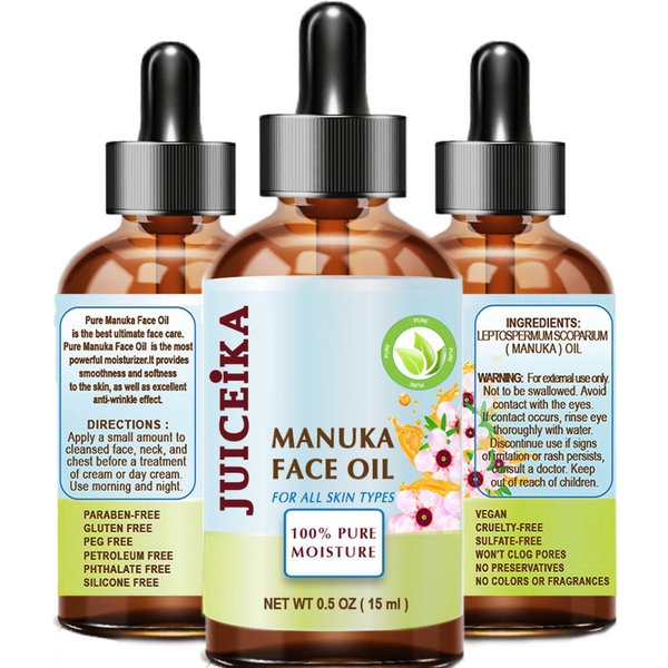 Juiceika MANUKA OIL Australian 100% Pure. Face Moisturizer Anti-Aging Face Oil for Face, Skin, Hair, Lip and Nail Care 0.5 Fl.Oz. - 15 ml
