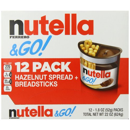 Nutella Ferrero Go Hazelnut Spread and Breadsticks, 12 packs- 22 Ounce