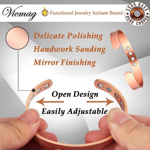 Vicmag Copper Magnetic Bracelet for Women and Men Ultra Strength Magnets 99.9% Pure Copper Strong Magnets Jewelry Gift Adjustable Length