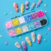 4400pcs 3D Flower Nail Charms and Gems, Colorful Acrylic Flower Charms for Nails Design,4 Boxes Nail Art Rhinestones and Flatback Pearl Nail Charms,Silver Gold Caviar Beads with Wax Pencil Tweezers