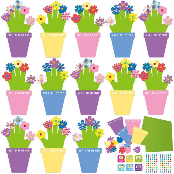 16 Sets DIY Mother's Day Crafts for Kids Gifts Doodle and Plant Flower Growing Kit Sticker Art Project Frames Flower Accessories for Mother's Day Gift Home School Classroom Activities