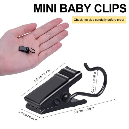 Curtain Clips with Hook, 100 Pack Small Metal Hangers for Outdoor Camp Tent Decor Vendor Booth Display Awning Light Party Art Photos Tablecloth, Black