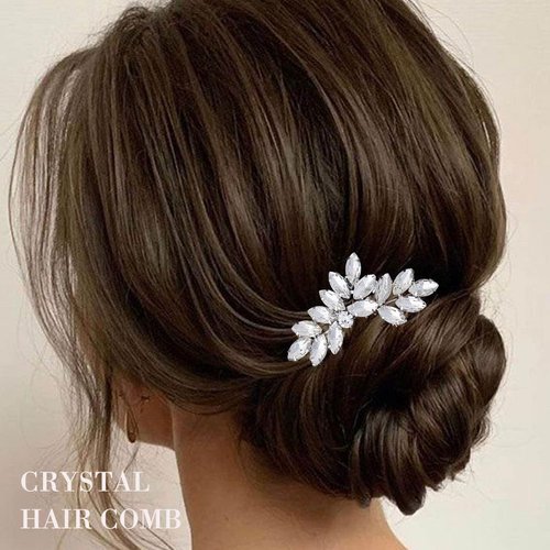 Foyte Crystal Bride Wedding Hair Comb Rhinestone Headpieces Leaf Side Hair Combs for Women and Bride (Silver)