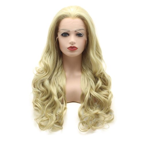 Meiyite Hair Wavy Long 26inch Two Tone Honey Blonde Mix Realistic Heat Resistant Synthetic Lace Front Wigs