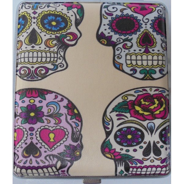 Leatherette Material CANDY SKULL Cigarette case. Holds 100s size. Holds 20 Cigarettes