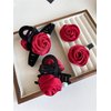 8 PCS Rose Hair Claws Hairpin Brooch Set Red Silk Floral Bow Clips Hair Rope Clamps Barrettes Clamps Hair Accessories for Women Girls 072