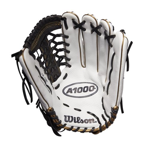 Wilson 2022 A1000 T125 12.5" Fastpitch Outfield Glove - Left Hand Throw, White/Black/Metallic Gold