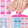 SILPECWEE 5 Sheets Flower Nail Wraps for Women Nail Polish Strips Solid Color Gel Nail Strips Self Adhesive Nail Polish Stickers Fingernails Manicure Sticker Nails Accessories with 1pc Nail File