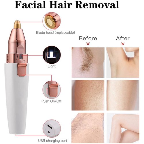 Facial Hair Remover for Women,Nose Hair Trimmer Rechargeable 2-1 Eyebrow Razor&Portable Electric Shaver Painless Hair Remover Device for Face Nose Peach Fuzz Body Beard Lips Chin Female Hair Removal