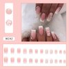 Medium Square Fake Nails French Press on Nails Glossy Glue on Nails Full Cover False Nails with Flower Rhinestones Design Artificial Fingernails White Nail Tips Pink Acrylic Nails for Women 24 Pcs