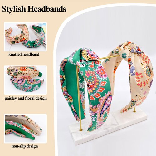 BEGOOD Headband for Women Womens Knotted Wide Headbands Top Knot Hairband Designer Headbands Turban Hair Accessories for Girls 2Pcs Paisley