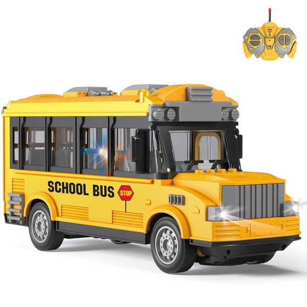 WonderfulGiftShop Remote Control School Bus for Boys Girls with LED Lights, 2.4G Opening Doors City Bus Toy RC Car Christmas Birthday Gift for Kids
