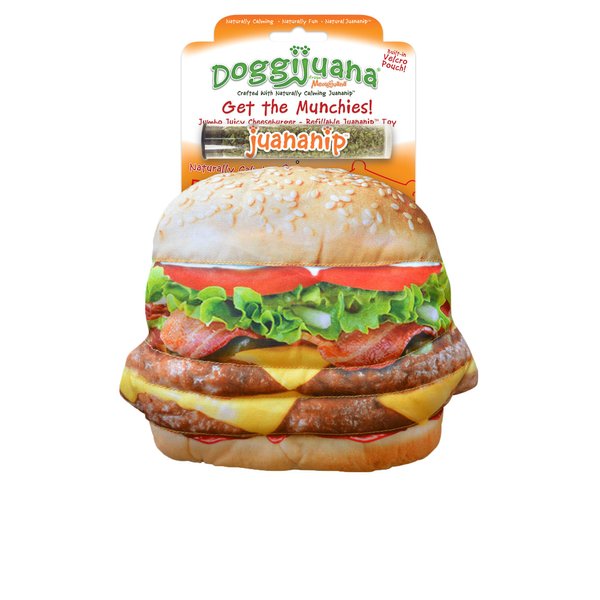 Doggijuana | Get The Munchies - Interactive Dog Toy with Juananip Refill | Refillable Dog Toy for Engaging Play and Natural Calming (Cheeseburger Toy)