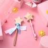 BBTO 24 Pieces Make Your Own Princess Wand Kit Include 2 Wooden Star Wands, 2 Dowels, 4 Satin Ribbons, 2 Gem Stickers, 6 Paints, 2 Paintbrushes, 6 Glitter Glues Pens Fairy Wand Art Craft Kit for Girl
