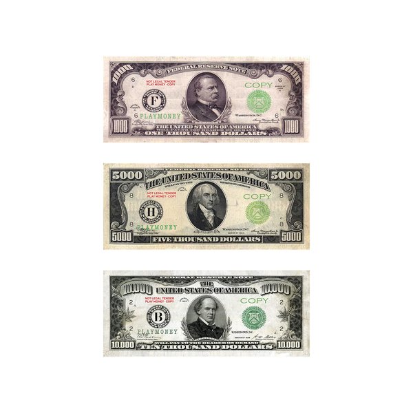 Play Fake Copy Money for Kids 10,000 5000 1000 Dollar Looks Real Gag Props for Movie Music Video Educational Learning Vintage Antique Old 1928