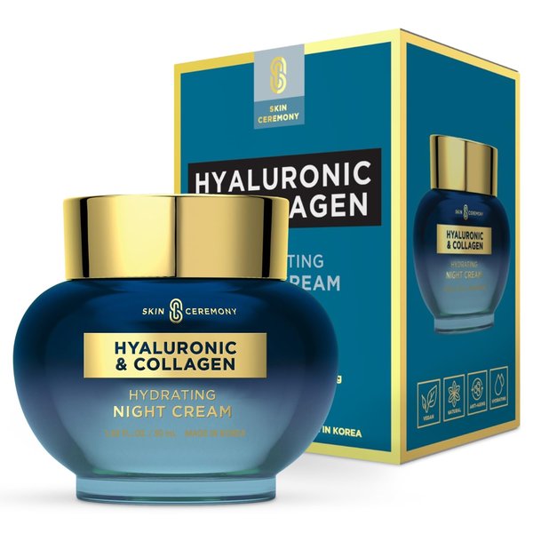 Skin Ceremony Hyaluronic Acid and Collagen Face Moisturizer - Long-lasting Hydration & Moisture, Anti-aging, Skin Firming Night Cream - Cruelty Free Korean Skin Care For All Skin Types - 1.69 Fl. oz