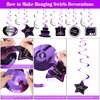 Purple Black Birthday Decorations for Women Girls, Happy Birthday Party Decorations for Her Him Bday Party Supplies Balloons Tablecloth Foil Fringe Curtains Hanging Swirls Decor Pennant Flag