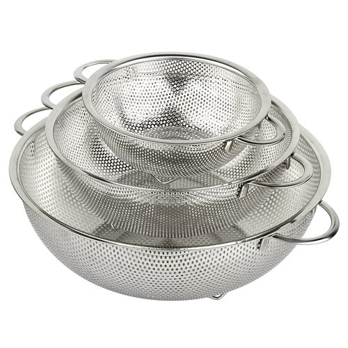 HÖLM 3-Piece Stainless Steel Mesh Micro-Perforated Strainer Colander Set (1-Quart, 2.5-Quart and 4.5-Quart)