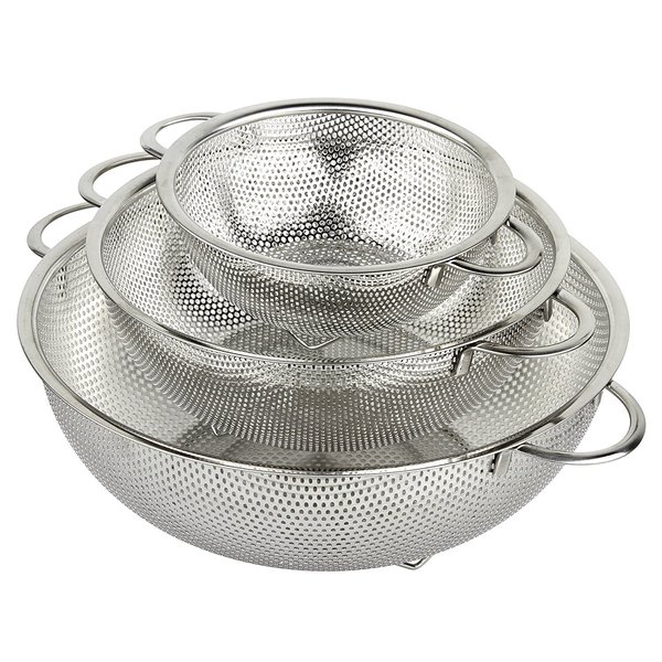 HÖLM 3-Piece Stainless Steel Mesh Micro-Perforated Strainer Colander Set (1-Quart, 2.5-Quart and 4.5-Quart)