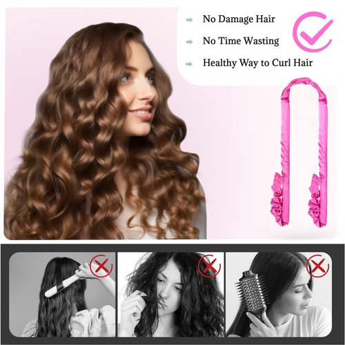 BABYSHEEP Satin Heatless Curling Set - Overnight Hair Curlers, Heatless Hair Curler, Heatless Curling Rod Headband, No Heat Soft Curler to Sleep in for Long Hair and Medium Hair (Rose Red)