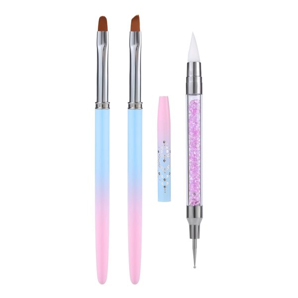 3pcs Nail Art Clean Up Brushes, Nails Painting Brushes, Round & Angled Head Pen Silicone Nail Art Acrylic Pen Brushes Dotting Pen Nail Painting Tools for Nail Art Design Polish Mistake Cleaning