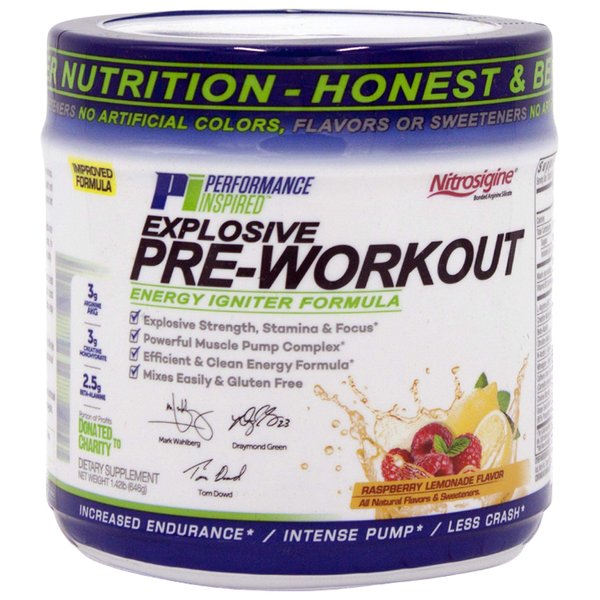 Performance Inspired Nutrition Pre-Workout Powder - All Natural - G-Free & Vegan Formula - Contains Citrulline - Nitrosigine - Green Tea - Arginine - Beta Alanine - Raspberry Lemonade - 23.84 Ounce