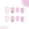 Rchovsam White French Press on Nails Short Round False Nails Pink Marble Press Ons Gold Glitter Acrylic Design Fake Nails Glue on Nails Full Cover Gel Nails for Glirs 24pcs