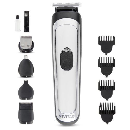Vivitar 14 Piece Hair & Beard Trimmer, Cordless with LED Display, Lithium Ion Battery, and Bonus Charging Tray - Includes Foil Shaver, Nose Trimmer, U-Blade, Micro Trimmer, and T-Blade