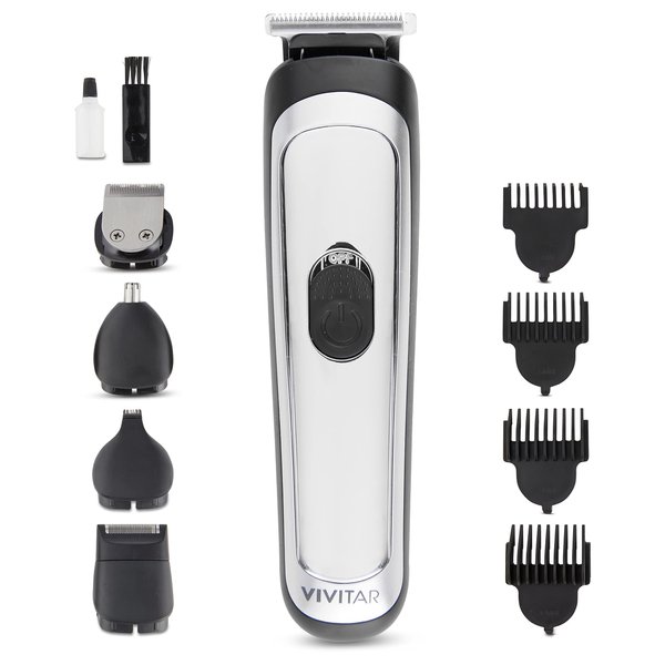 Vivitar 14 Piece Hair & Beard Trimmer, Cordless with LED Display, Lithium Ion Battery, and Bonus Charging Tray - Includes Foil Shaver, Nose Trimmer, U-Blade, Micro Trimmer, and T-Blade