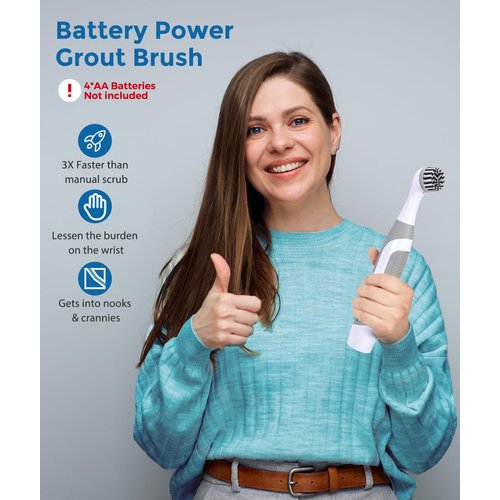 kHelfer Electric Cleaning Brush with Battery Power, KH6A Small Electric Grout Brush&5 Replacement Brush, Lightweight Waterproof Stainless Steel Wire Brush for Grout, Tile, Corner, Kitchen, Bathroom