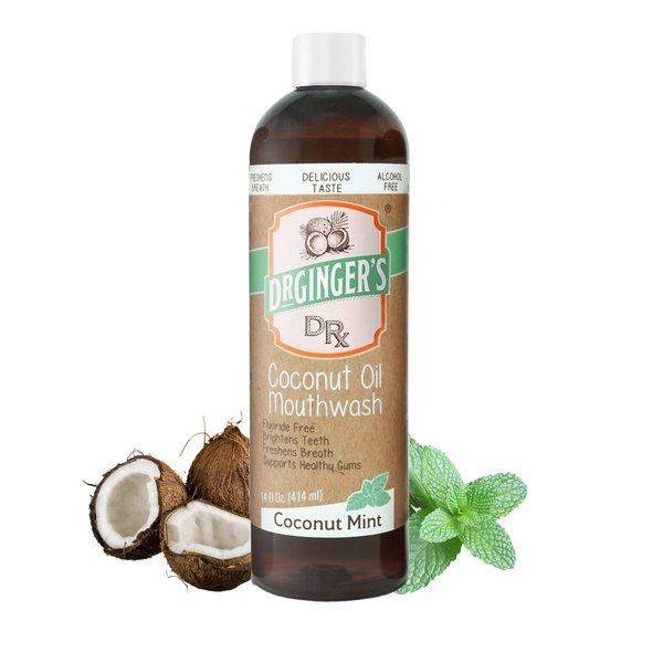 Dr. Ginger's Coconut Oil Pulling Mouthwash, All-Natural Oil & Xylitol to Target Bad Breath, Support Tongue and Gum Health and Brighten Teeth, Fluoride-Free, Coconut Mint Flavor, 14fl oz, 1ct