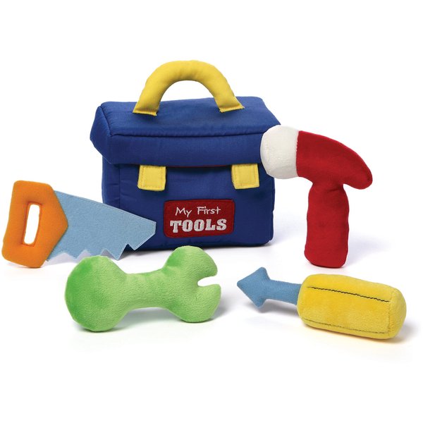 GUND Baby GUND Play Soft Collection, My First Toolbox 5-Piece Plush Playset with Rattle, Squeaker and Crinkle Plush Toys, Sensory Toy for Babies and Newborns, 7.5”