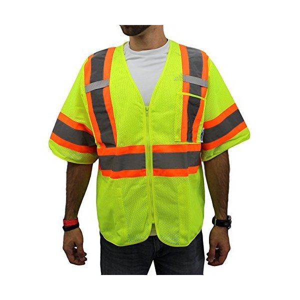 TrueCrest High Visibility Class 3 Safety Vest Solid Reflective NEW D01M22 Yellow Small