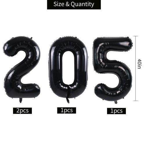 TONIFUL 2025 Happy New Year Balloons 42 Inch Black Balloon 2025 Number Balloons Aluminum Foil Mylar Balloons for 2025 New Year Eve Christmas Anniversary Party Supplies