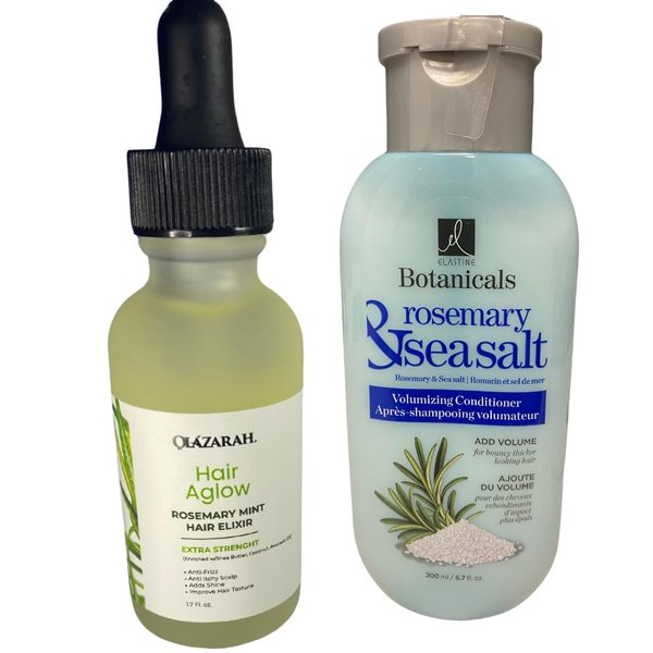 Rosemary & Mint Hair Oil Elixir + Rosemary & Sea Salt Conditioner Set - Deep Conditioning, Strengthening, and Hydrating Treatment, Sulfate-Free and Paraben-Free, 8 Fl. oz