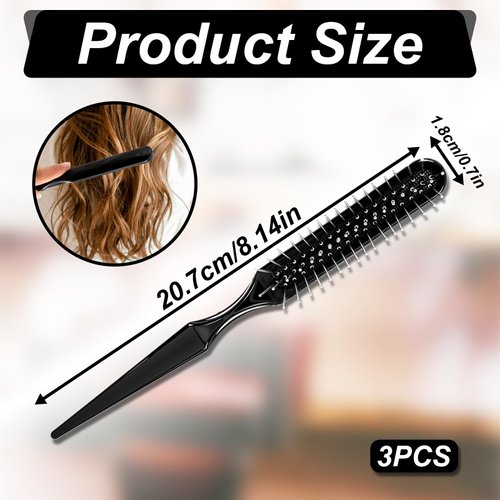 ZEYIYER 3PCS Wig Brush, Professionals Wig Comb for Synthetic Wigs, Portable 3 Row Comb for Natural Hair, Pointed Tip Metal Hair Comb Synthetic Hair Brush(Black)